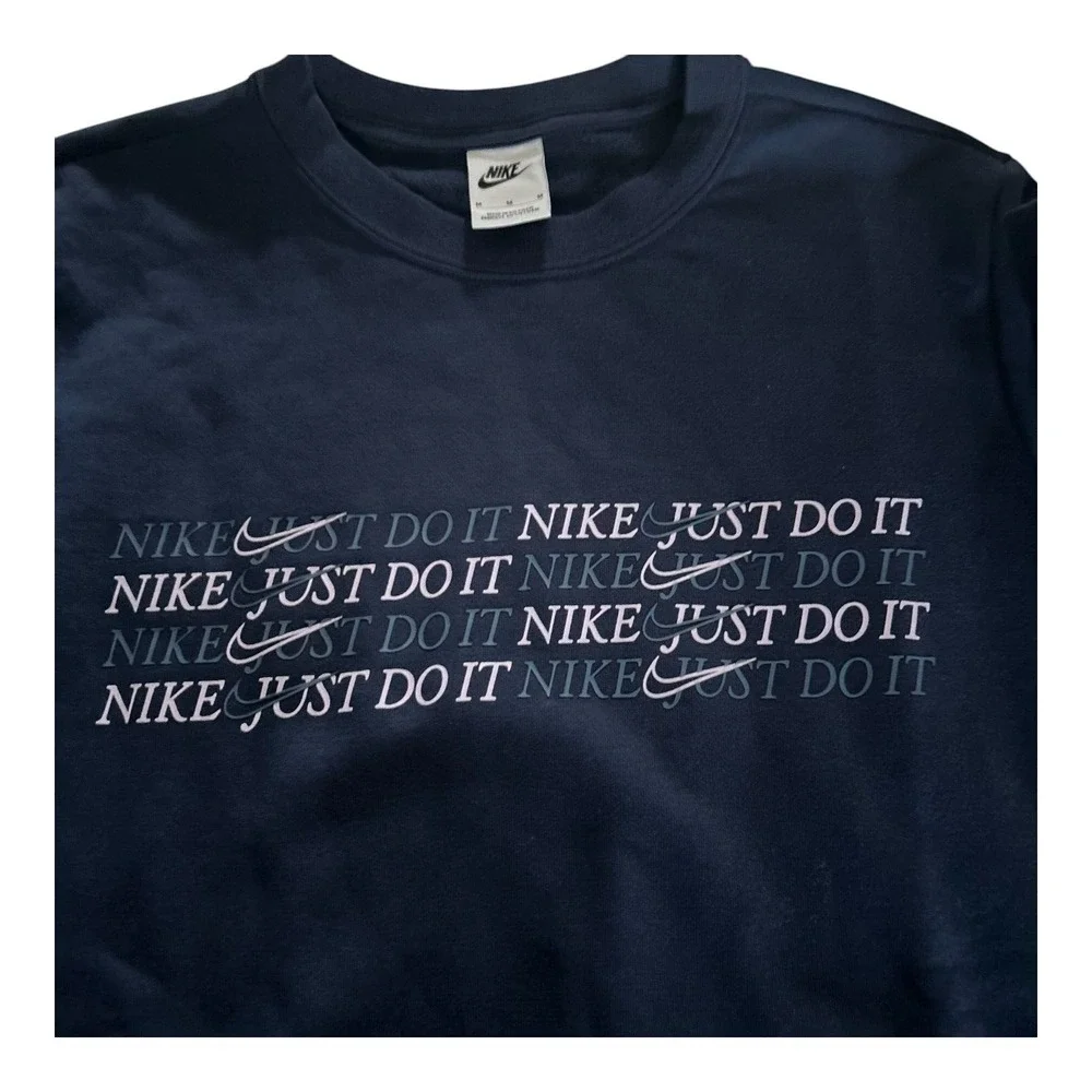 Nike Sportswear Club Pullover Sweatshirt Womens‎ M Blue Fleece Lined Crew Neck